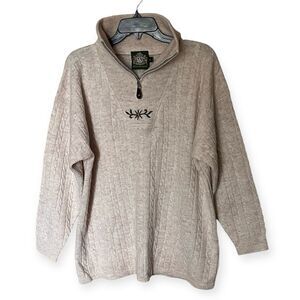 Hammerschmid Wool Pullover Sweater with 1/4 Zip and Embroidery - Size Large